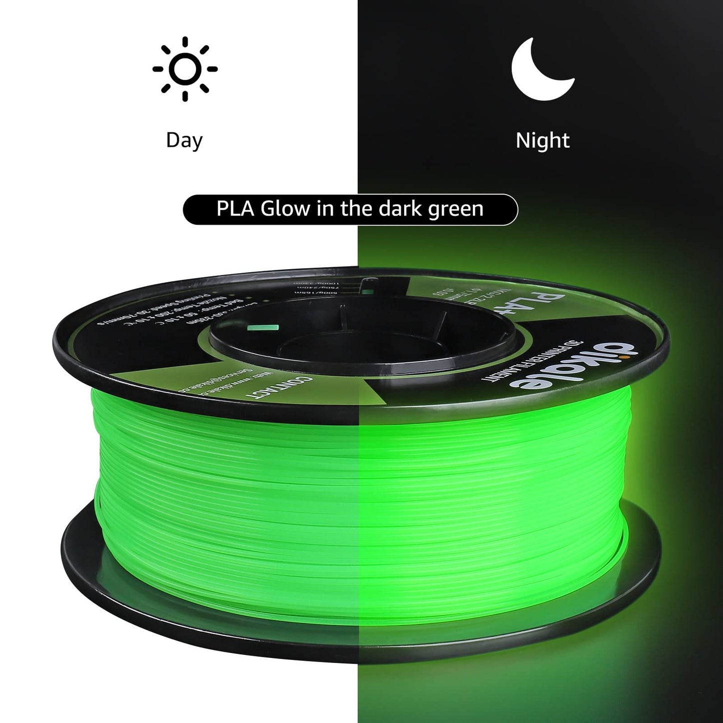 Dikale PLA+ 3D Printer Filament Luminous Green, 1.75mm No Tangle, Net Weight 2.2lbs Spool (1kg）, PLA Pro Plus, Green with Glow in The Dark Effect - WoodArtSupply