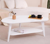 NAVREX Mid Century Modern Coffee Table with Storage Shelf, Oval Coffee Tables for Living Room 100% Solid Bamboo Wood Coffee Table Fireproof Table Circle Round Center Table (White) NAVREX