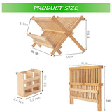 NOVAYEAH Bamboo Dish Drying Rack-2 Tier, Collapsible Small Dish Rack with Utensil Holder, Wooden Drying Rack for Kitchen Counter, Apartment Essentials Kitchen Plate Holder, Kitchen Organization NOVAYEAH