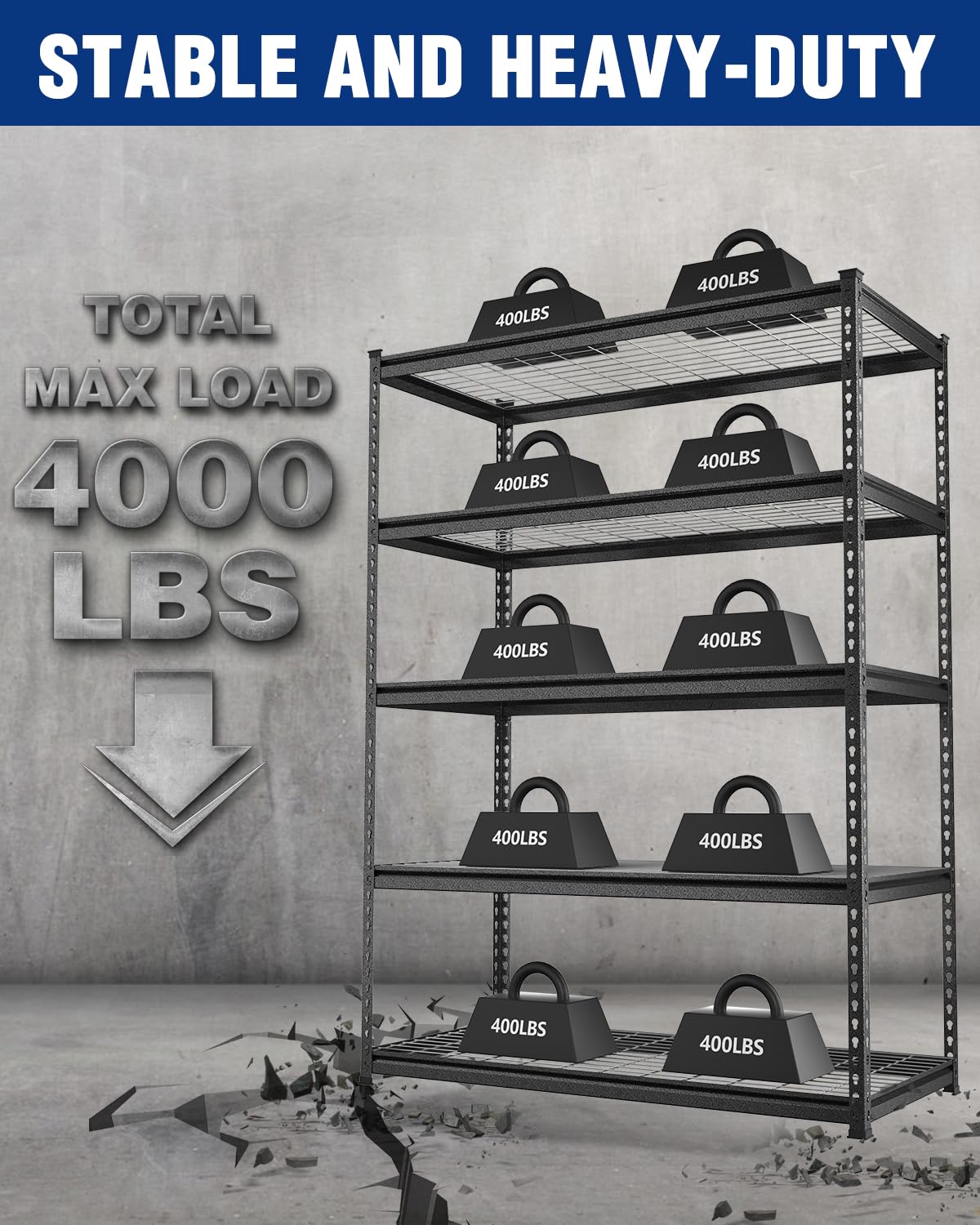 WORKPRO 5-Layer Heavy Duty Metal Storage Rack, 48”W x 24”D x 72”H, Adjustable Shelving Unit with 4000 lbs Total Load Capacity, for Garage, Kitchen, Bathroom, Warehouse WORKPRO