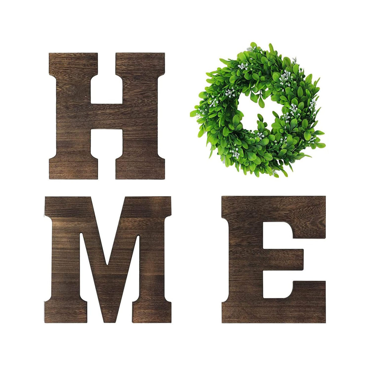 GLIWEN Wooden Home Sign Wall Decor with Artificial Wreath Hanging Wood Home Letters Farmhouse Home Decor for Wall Art Living Room Bedroom Kitchen Doorway,Brown GLIWEN