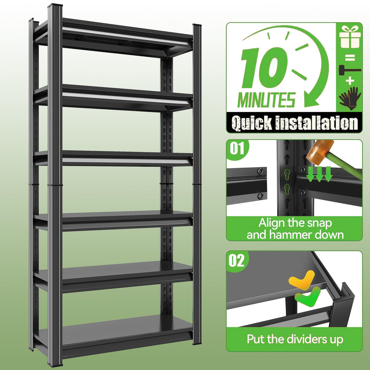 Notmise Book Shelf Adjustable 6-Tier Heavy Duty, Tall Black Metal Shelves, Storage Solution for Library Office (81.8" H * 35.4" W * 15.7" D) Notmise