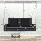 Tangkula 2-Person Wicker Hanging Porch Swing, Patiojoy Outdoor Rattan Swing Bench W/ 2 Back Cushions & 1 Seat Cushion, Sturdy Steel Chain, 800lbs Weight Capacity, Suitable for Deck, Backyard, Garden Tangkula