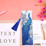 2 Pcs Diamond Painting Tassels Bookmarks Art 5D DIY Rose and Peacock Kits Leather Bookmark for Graduation Anniversary Birthday Christmas Kids Adults Beginners Miyolo