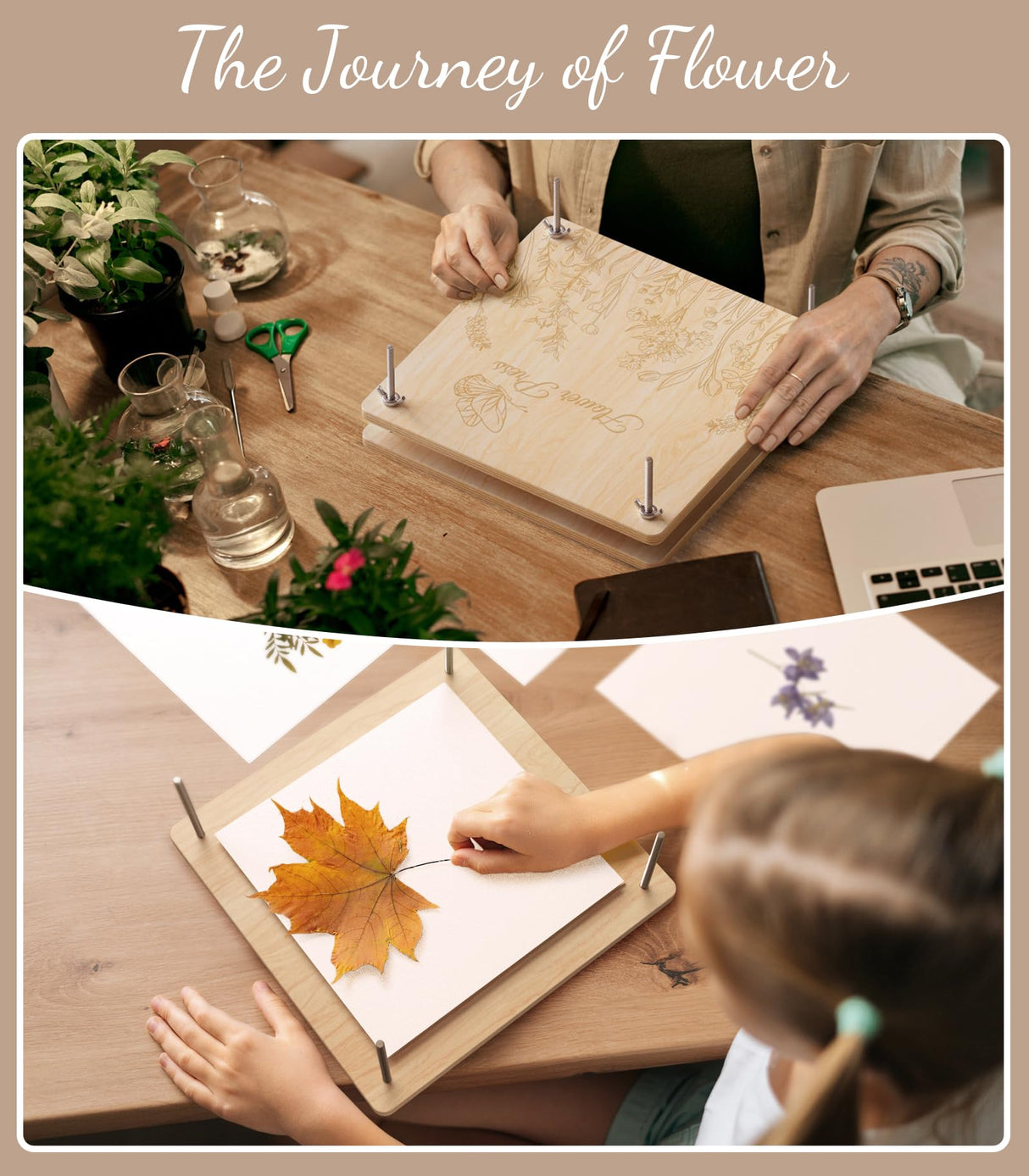 Wakhow Flower Press Kit – 11" x 11" Large Wooden Flower Presser for Adults & Teens | DIY Bouquet Preservation & Dried Flower Art | Ideal Gift for Nature & Craft Lovers Wakhow