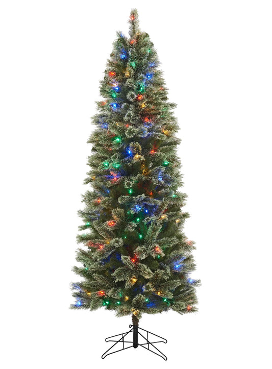 Honeywell 7 ft Pencil Pre-Lit Christmas Tree - Frances Cashmere Artificial Slim Christmas Tree with 200 Color Changing LED Lights, Xmas Tree with 721 PVC Tips, Tree Top Connector, UL Certified