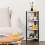 MyGift 4 Tier Shabby White Washed Solid Wood and Matte Black Metal Bathroom Corner Standing Shelf, Decorative Bath Storage Shelving Stand MyGift