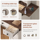 43.7" Farmhouse Vanity Desk with Large Mirror and Hollywood Lights, Makeup Vanity Desk with Charging Station, Adjustable Lighting,3 Drawers with 1 Velvet jewelry box for Bedroom, Dressing Room UPOSOJA