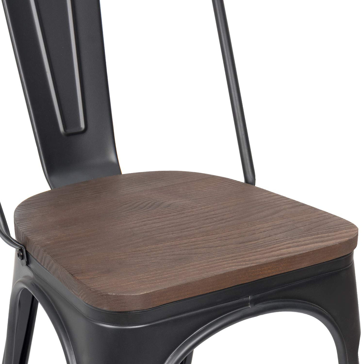 JUMMICO Metal Dining Chair Stackable Industrial Vintage Kitchen Chairs Indoor-Outdoor Bistro Cafe Side Chairs with Back and Wooden Seat Set of 4 (Black) JUMMICO