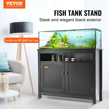 VEVOR Aquarium Stand, 40 Gallon Fish Tank Stand, 36.5 x 15.7 x 30 in MDF Turtle Tank Stand, 335 lbs Load Capacity, Reptile Tank Stand with Storage, Cabinet and Hardware Kit, Black - WoodArtSupply