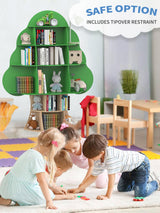 Tree Kids Bookshelf, Toddler Wood Bookcase, 16-Cubby Children Toy Storage Organizer Book Shelf for Kids Rooms, Nursery, Bedroom, Living Room, Classroom, Boy Girl’s Gift (Green Tree) Bear Qiaqia