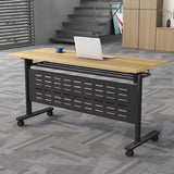 Folding Conference Table, Modern Rectangle Flip Top Mobile Seminar Training Table with Caster Wheels, baffles, Waterproof Desktop for Office Conference Room Classroom (Yellow, 63×16×30in) WOJCCS