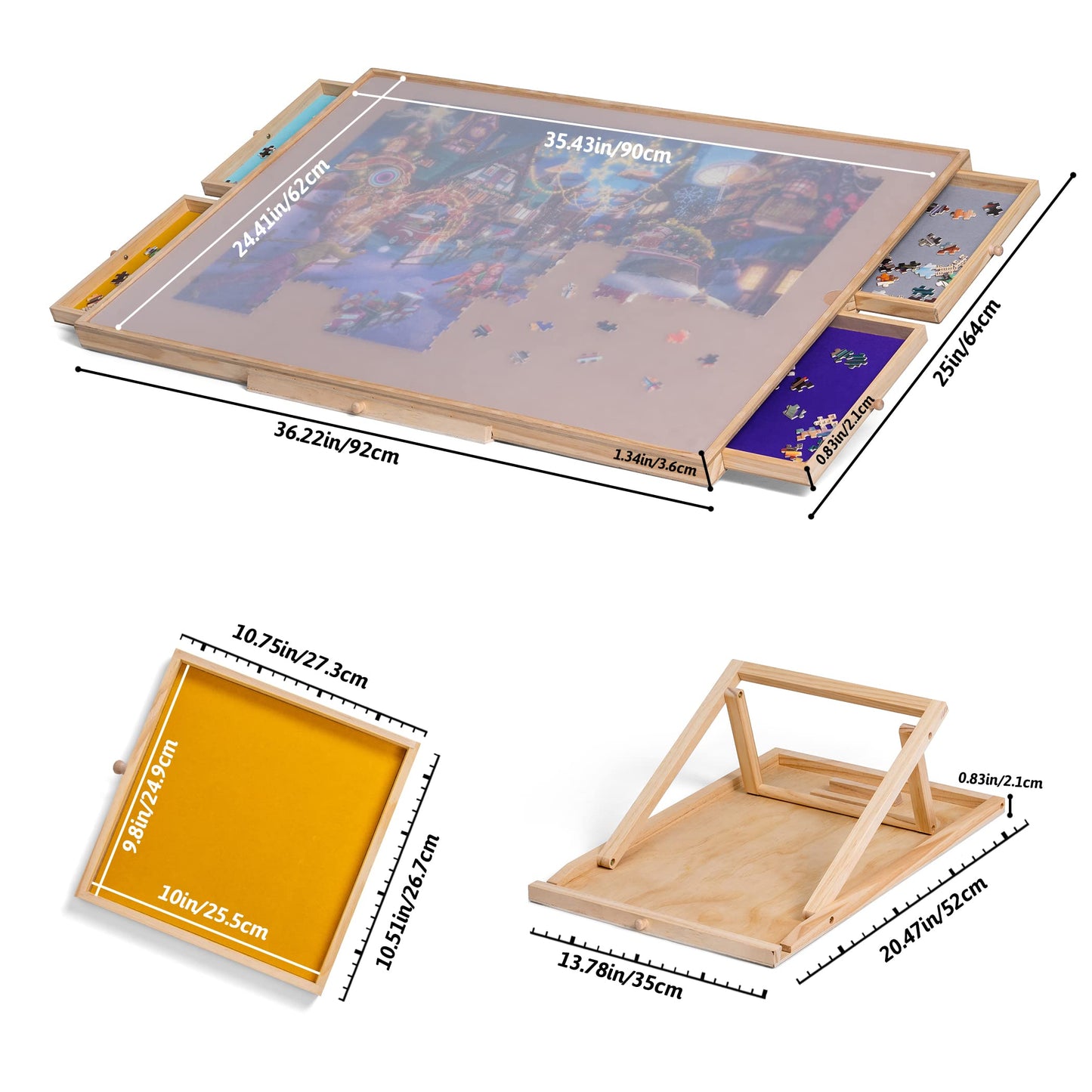 Tektalk Jigsaw Puzzle Table with Integrated Adjustable Stand/Bracket and Removable Cover, for Up to 1500 Pieces (with Integrated Adjustable Stand & Removable Cover) - WoodArtSupply