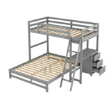 Merax Twin Over Full Bunk Bed with Ladder & Guardrails, Solid Wood Bunk Beds Frame with Built-in Desk and 3 Drawers, Split into Twin Size Loft Bed & Full Size Platform Bed, No Box Spring Needed, Gray Merax