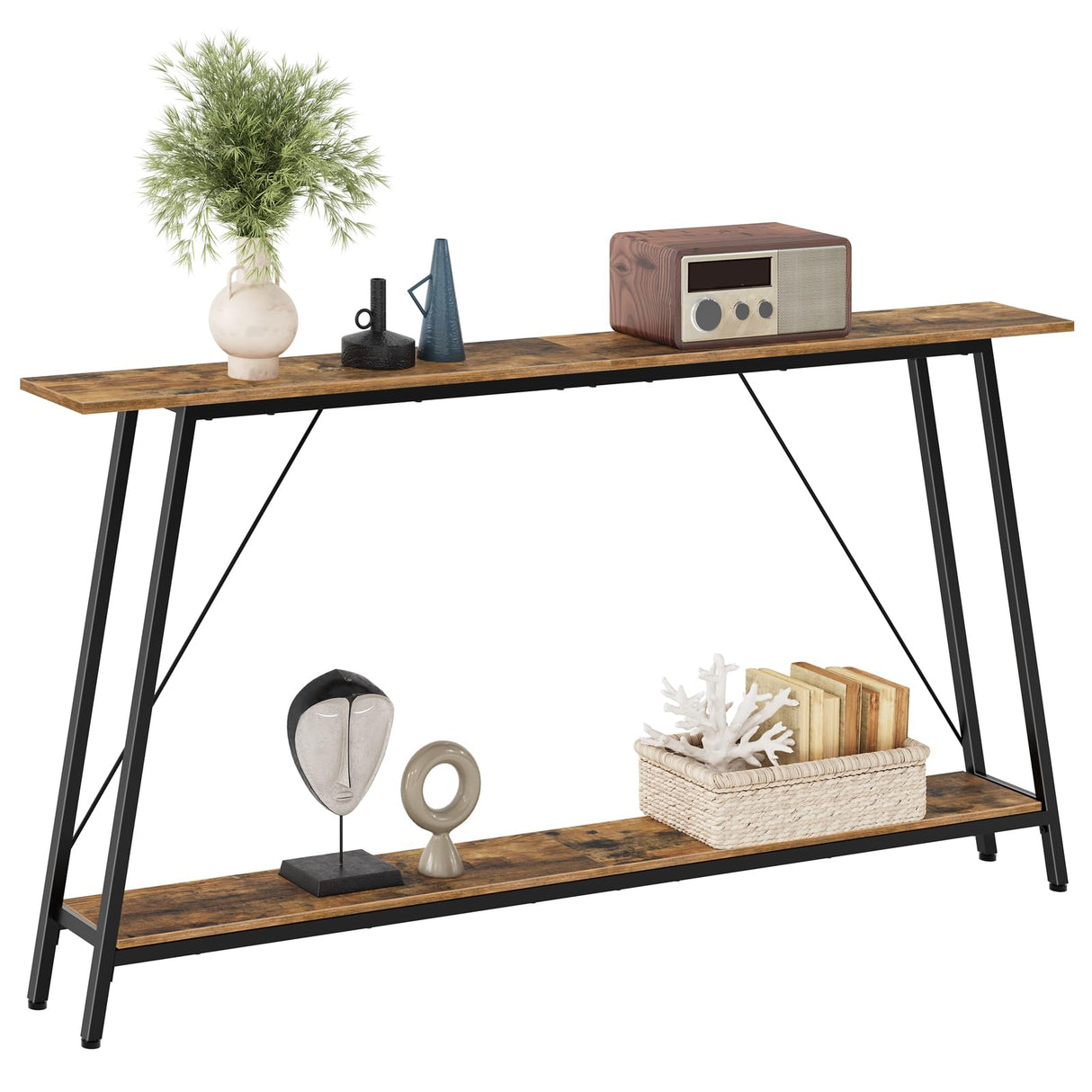 YATINEY 63" Console Table, Narrow Long Entryway Table, Industrial Skinny Sofa Tables, 2-Layer Hallway Table for Entryway, Display Table Behind Couch, Rustic Brown and Black CT16BR YATINEY