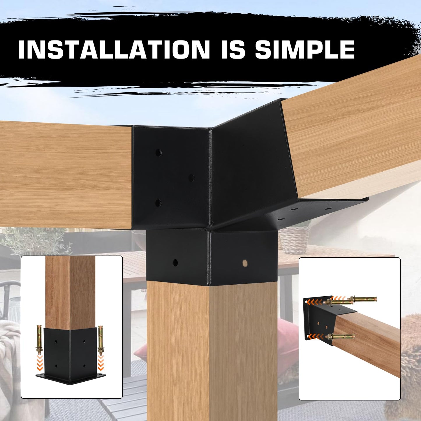 15°Slanted Roof Pergola Kit,3-Way Gazebo Brackets Kit, Pergola Kit, Wall Mount Slanted Roof Pergola Bracket Set with Brackets for 4x4 Lumber ,Outdoor and Backyard Slanted Pergola Extension kit