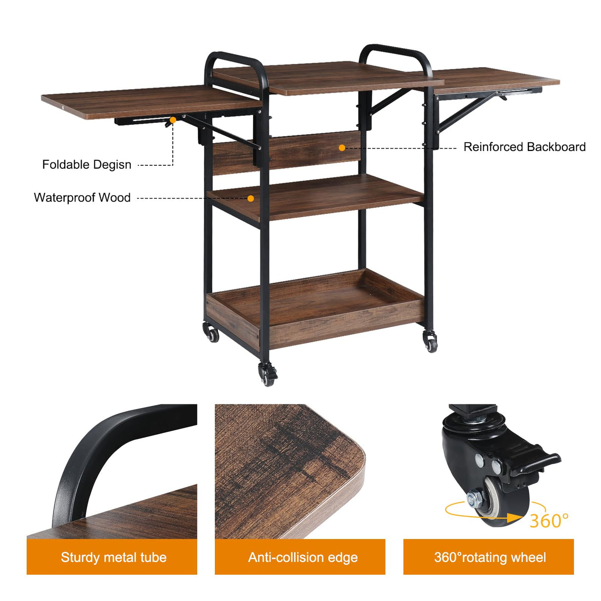 Kokorona 3 Tier Heat Press Table, Movable Heat Press Stand for Storage, Heavy Duty Heat Press Stand with Folding Working Table, Rolling Craft Station for Sublimation Print and Transfer Machine Kokorona