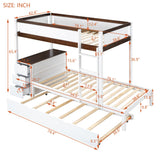 Harper & Bright Designs Twin Over Twin Bunk Bed Twin Size Trundle, Wood Twin Bunk Bed with USB Ports, Storage and Desk, White+Walnut Harper & Bright Designs