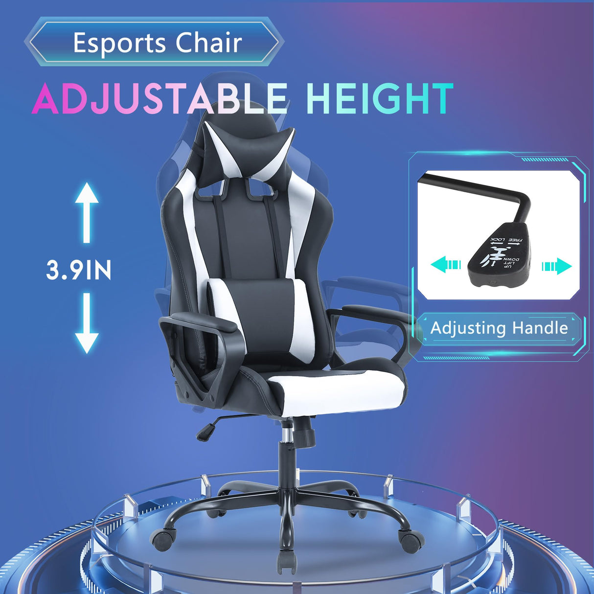 PayLessHere Ergonomic Racing Desk Chair Gaming Chair Computer Chair with Armrests 360° Swivel & Caster Pu Desk Task Chair Executive Headrest Lumbar Support for Back Pain Women Men and Adults (White) PayLessHere