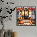 Autumn Pumpkin Ghost Leaf Diamond Art Kits for Adults, 5D Diamond Painting Kits for Adults Beginners, DIY Full Round Drill Diamond Dot Painting Gem Art Kits for Adult, Home Wall Decor 13.8x13.8 Inch VCLKDIY