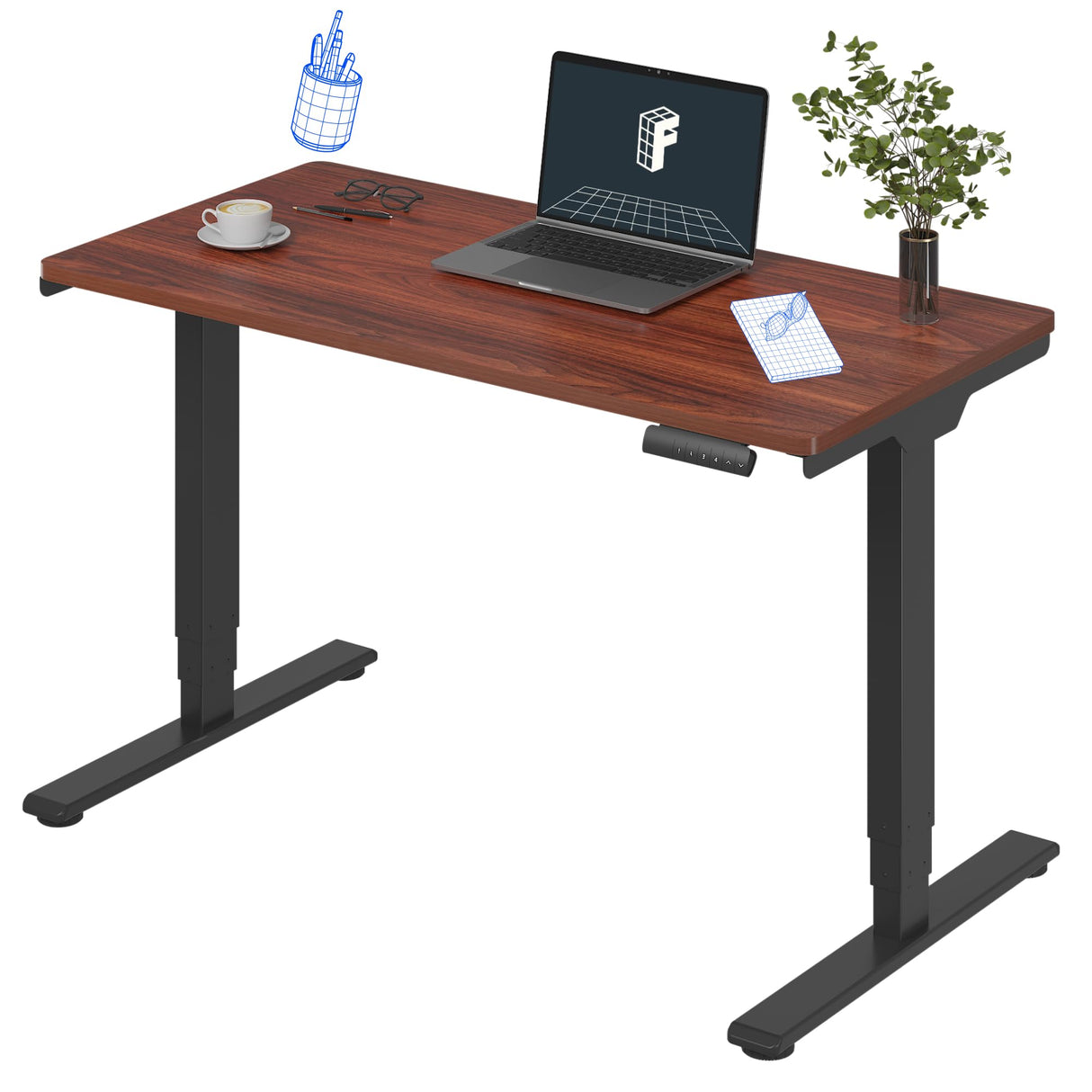 FLEXISPOT E6 Essential 3 Stages Dual Motor Electric Standing Desk 48x24 Inch Whole-Piece Board Height Adjustable Desk Electric Sit Stand Desk(Black Frame + Mahogany Desktop, 2 Packages) FLEXISPOT