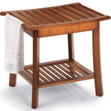 Rengue Teak Shower Bench for Inside 2-Tier Wood Shower Chair with Storage and Towel Rack Waterproof Shower Stool Bathroom Shower Seats 23.7 x 12.9 x 18.4 Inch Rengue