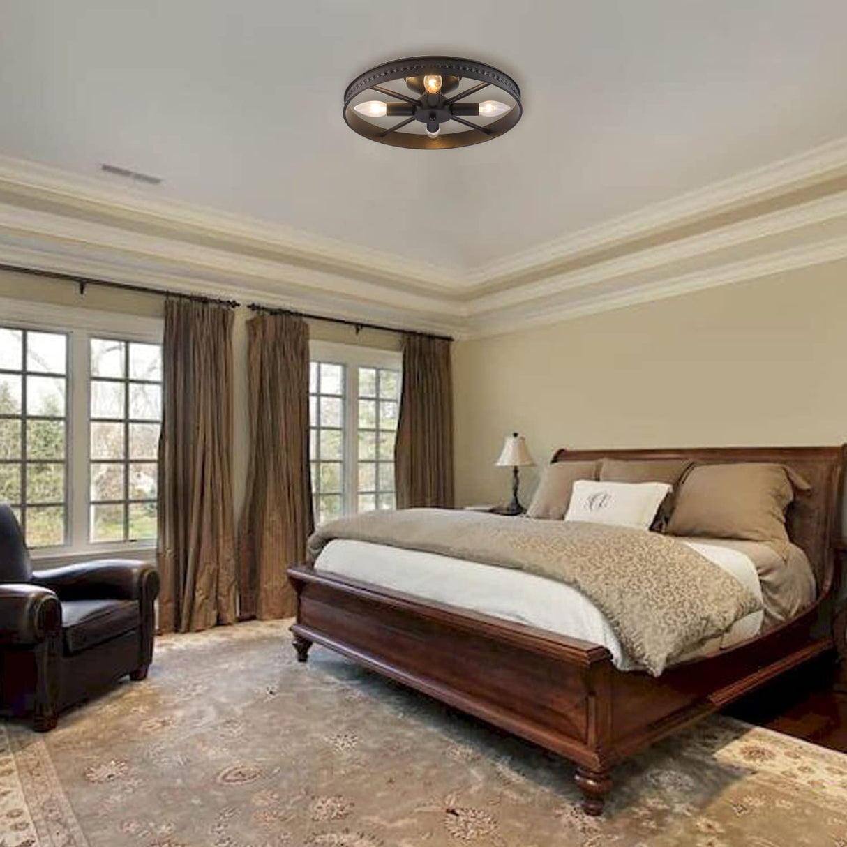 KJLARS Ceiling Light Fixture Flush Mount Ceiling Lamp Black Farmhouse Chandelier Industrial Rustic Light fixtures Pendant Lighting 4-Light E12 Kitchen Lighting KJLARS