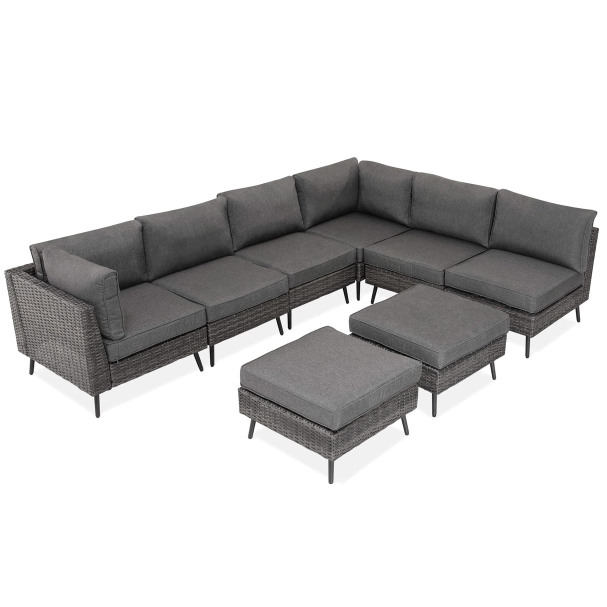 LAUSAINT HOME 8 Piece Outdoor Sectional Sofa PE Rattan Patio Conversation Sets, All Weather Patio Furniture Set with Thick Cushions for Garden, Poolside, Backyard (Grey) LAUSAINT HOME