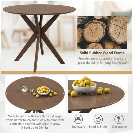 Giantex 3-Piece Dining Table and Chair Set, Wooden Kitchen Table Set, Farmhouse Round Kitchen Table and 2 Cushioned Dinette Chairs, Mid-Century Giantex