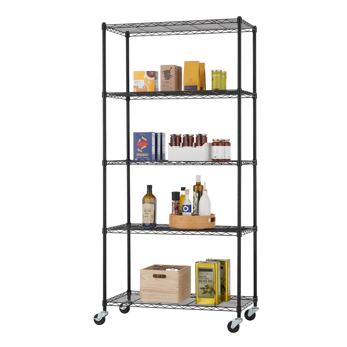 NEAT by TRINITY 5-Tier Adjustable Wire Shelving with Wheels, Wire Shelf Rack for Kitchen Organization, Garage Storage, 400 to 2000 Pound Capacity, NSF Certified, 36” x 18” x 72”, Black NEAT by TRINITY