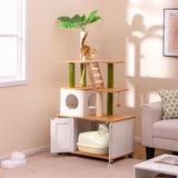 PETSITE Cat Tree with Litter Box Enclosure, Multi-Level Modern Cat Tree Tower with Sisal Scratching Posts, Cat Condo, Ladder, Dangling Balls, Interactive Sisal Rope, and Hidden Litter Box PETSITE