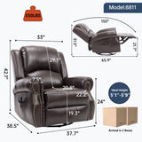 PELUMY Breathable Leather Manual Recliner Chair with Heat Massage, 360° Swivel Rocking Recliner, Oversized Multifunctional Living Room and Nursery Chair (Brown) PELUMY