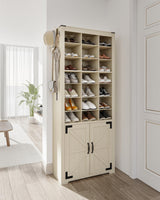 Hzuaneri Shoe Storage Cabinet with Doors, 30 Pairs Free Standing Closet Organizer, 8.8" Widened Cell Wood Shoe Shelves, 10 Tiers Vertical Shoe Rack for Entryway, Bedroom, Rustic White SR20914X Hzuaneri