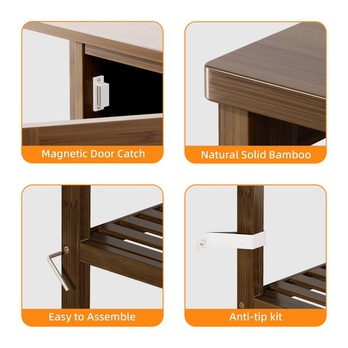 HITNET Bathroom Cabinet Freestanding, Bamboo Floor Cabinet, Kitchen Storage Organizer with 3 Side Open Shelves for Bedroom, Living Room, Home Office, Walnut HITNET