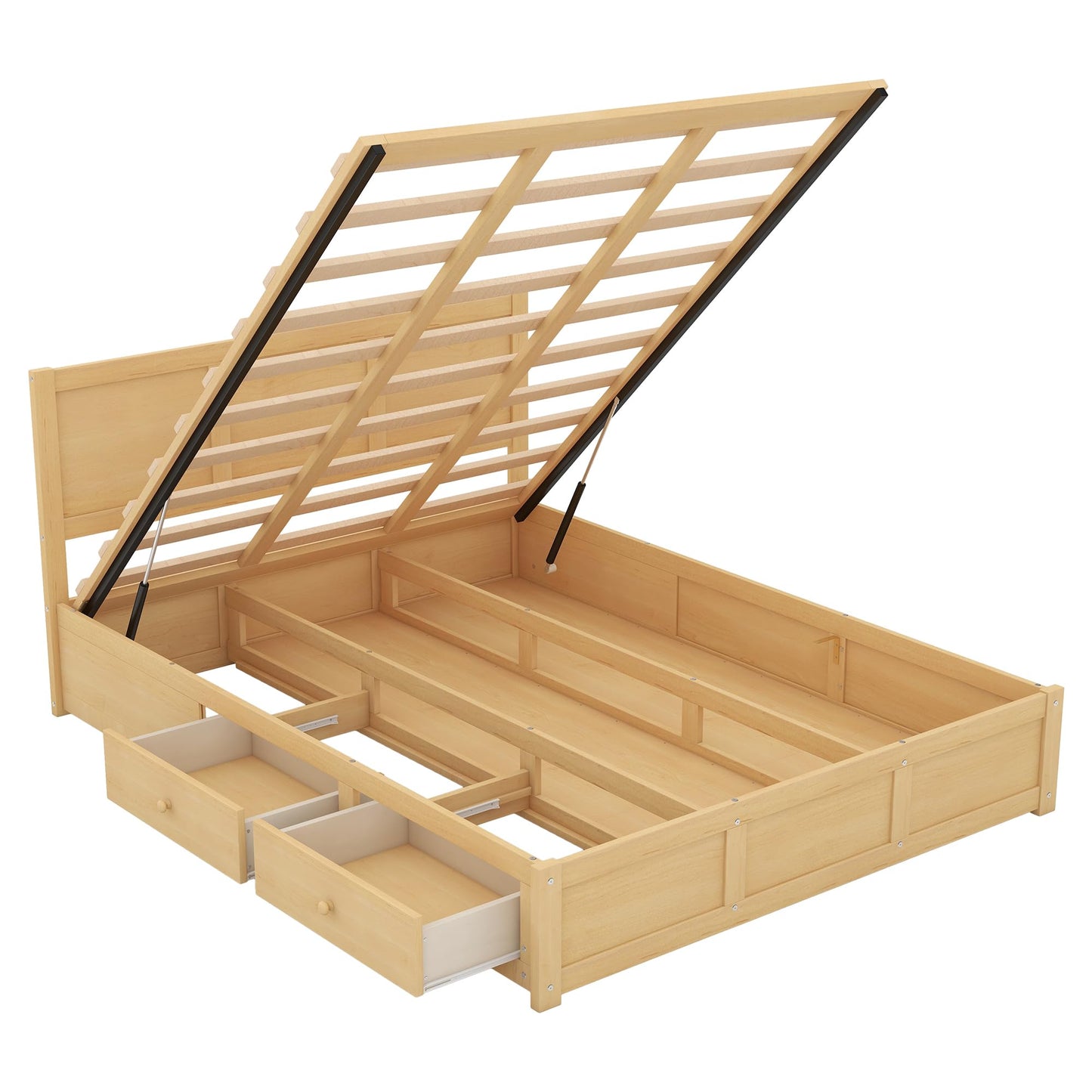 Harper & Bright Designs Natural Queen Lift Up Storage Bed with 2 Drawers - WoodArtSupply