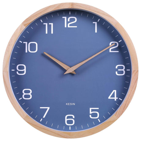 Kesin Wall Clock 12 Inch Silent Non Ticking Wood Wall Clocks Battery Operated - Wooden Blue Modern Simple Clock Decorative for Kitchen,Living Room,Bedroom,Kid’s Room Kesin