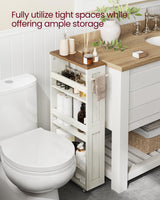 VASAGLE 4-Tier Slide-Out Storage Cart, Slim Kitchen Cart for Small Spaces, with Wheels, Handle, Bathroom, Laundry Room, 5.9 x 17 x 34.1 Inches, Rustic White and Honey Brown ULRC050K01 VASAGLE