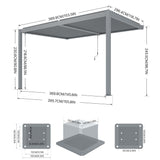 PATISOL Louvered Pergola Against The Wall Outdoor Patio 13'x10' Full Aluminum Pergola Wall Mounted Attached Adjustable Roof Hardtop Rainproof Gazebo for Deck Garden Yard Beach (Grey) Patisol