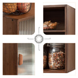 HollyHOME Bamboo Wall Mounted Kitchen Sideboard with 2 Sliding Glass Door, Freestanding Wall Storage Cabinet with Side Shelf for Bottle, Dish, Bowl, Console Dining Cupboard, Walnut HollyHOME