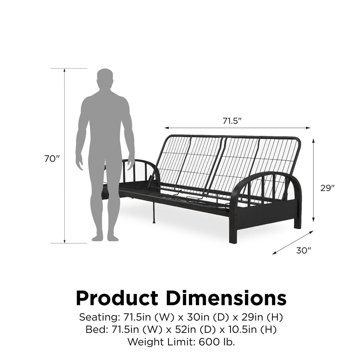 DHP Aiden Metal Futon Frame, Black DHP
