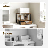 YATINEY Desktop Printer Stand, 2-Tier Printer Table with Non-Woven Drawer, Multi-Purpose Desk Organizer for Home Office, Under Desk Open Organizer Shelf, Rustic Brown PS01BR YATINEY