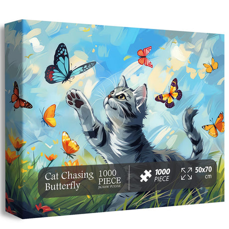 Cat Puzzles for Adults 1000 Pieces, Butterfly Cats Flower Jigsaw Puzzles, Animal Cute Kitten Challenging Puzzle as Wall Decor PPuzzling