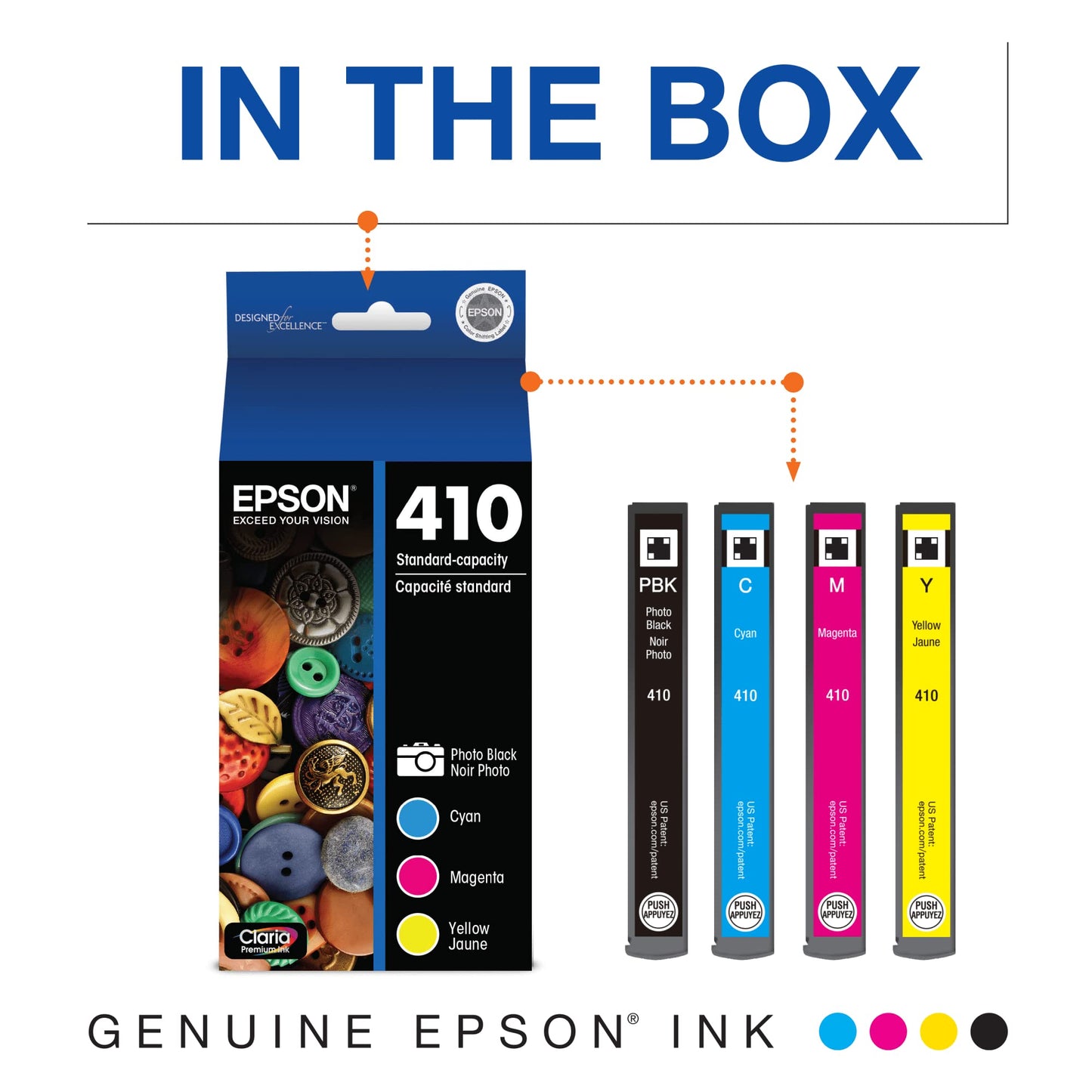 EPSON 410 Claria Premium Ink Standard Capacity Photo Black & Color Combo Pack (T410520-S) Works with Expression Premium XP-530, XP-630, XP-640, XP-7100, XP-830