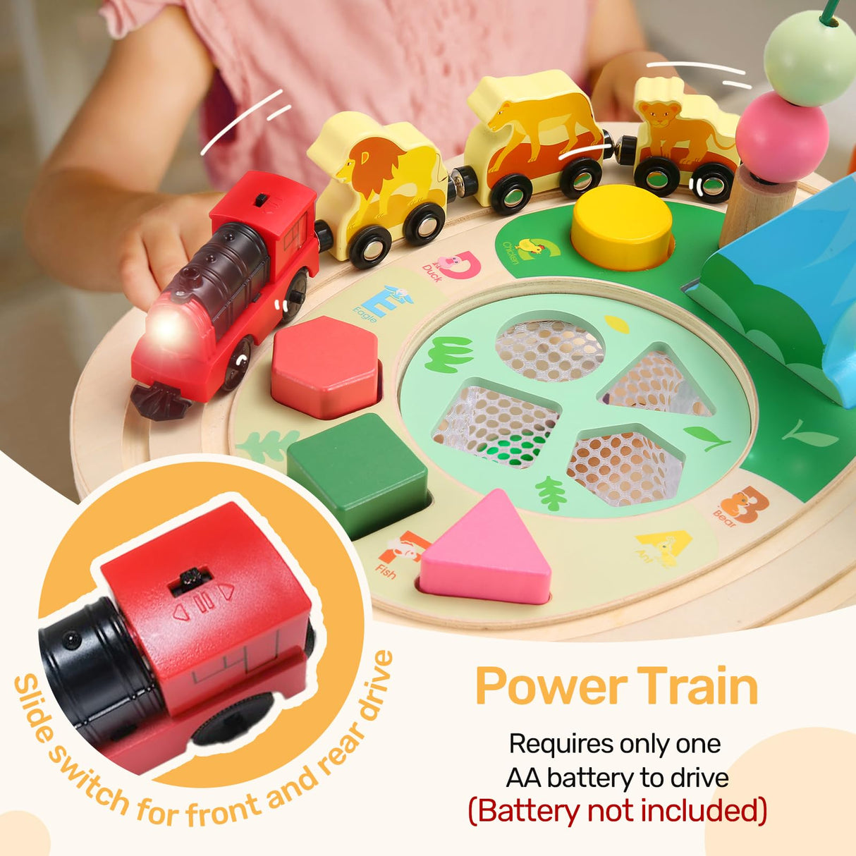 oathx Activity Table for 1+ Year Old, 9 in 1 Wooden Montessori Toys with Bead Maze Shape Sorter Flip Mirror Train Toy, Baby Sensory Play Table Toddler Toys 1st Birthday Gifts for Girls Boys Kids oathx