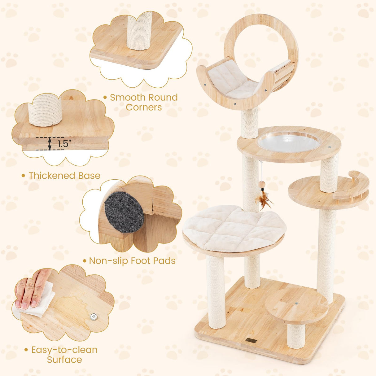 Nightcore 57” Tall Solid Wood Cat Tree for Indoor Cats, Building Block Kitten Tower w/Perch, Scratching Posts, Washable Cushions, 4 Install Options, Multi-Level Cat Activity Center Climbing Furniture WoodArtSupply