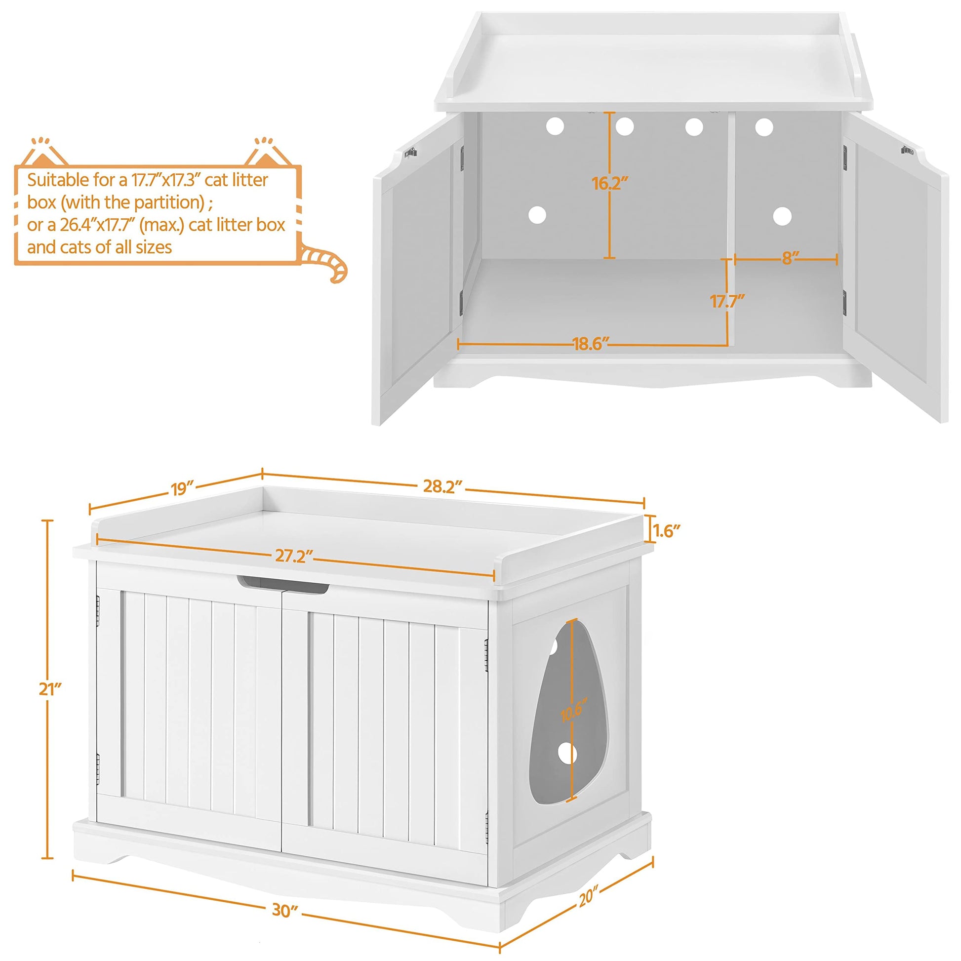 Yaheetech Cat Litter Box Enclosure, Hidden Cat Litter Box Furniture, Hidden Cat Washroom, Cat Crate, Decorative Storage Bench Pet Side Table for Large Cat Kitty, White - WoodArtSupply