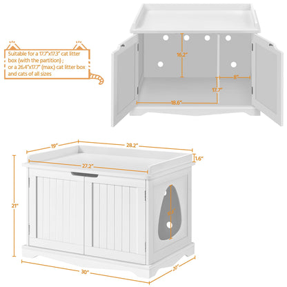 Yaheetech Cat Litter Box Enclosure, Hidden Cat Litter Box Furniture, Hidden Cat Washroom, Cat Crate, Decorative Storage Bench Pet Side Table for Large Cat Kitty, White - WoodArtSupply