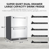 Garvee 24 Inch Outdoor Drawer Fridge, Counter Double Drawer Beverage Refrigerator, 5.2 Cu.Ft. Weather Proof Stainless Steel Built-in Fridge for Residential Commercial Use Black Garvee