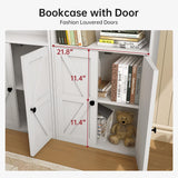 oneinmil 5 Tier Bookshelves and Bookcase with Doors Industrial Set of 2 Double Wide Floor Standing Book Shelf 59" Tall Display Shelves Bookshelf with Storage Cabinets for Living Room, White oneinmil