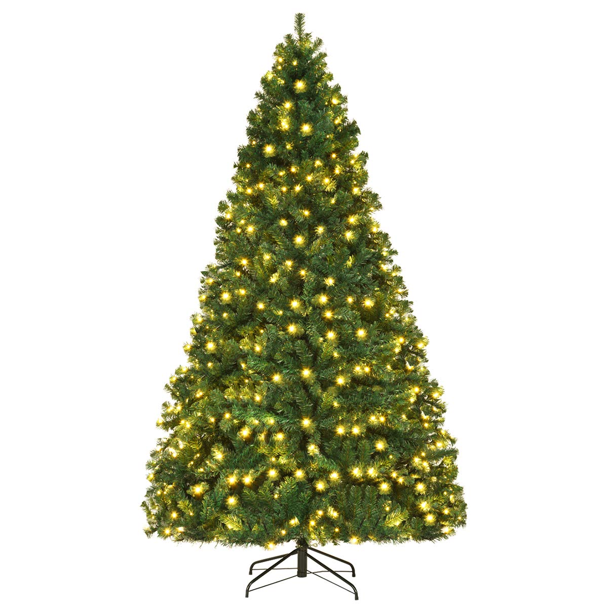 Goplus 8ft Pre-lit Artificial Christmas Tree, Hinged Premium Spruce Xmas Full Tree with 1438 PVC Tips, 430 LED Lights, Folding Metal Stand, for Home Office Party Decoration